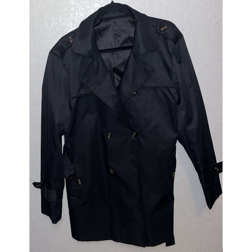 Men’s black double-breasted trench coat Men Sz Large Black Unbranded